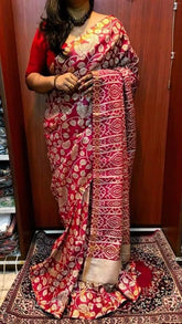 Saree_kalamkari_floral_dark_mahenta_soft_silk_festive_partywear_S10751 - Saree - Aakritee - S10751